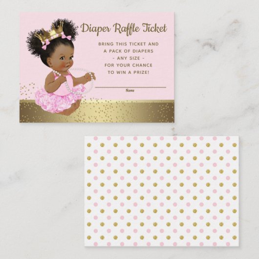 Roze Gouden Prinses Luier Raffle Tickets Informatiekaartje (Voorkant / Achterkant)