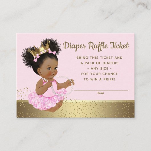Roze Gouden Prinses Luier Raffle Tickets Informatiekaartje (Voorkant)