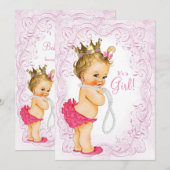 roze gouden prinses parel baby meisje douche kaart (Voorkant / Achterkant)