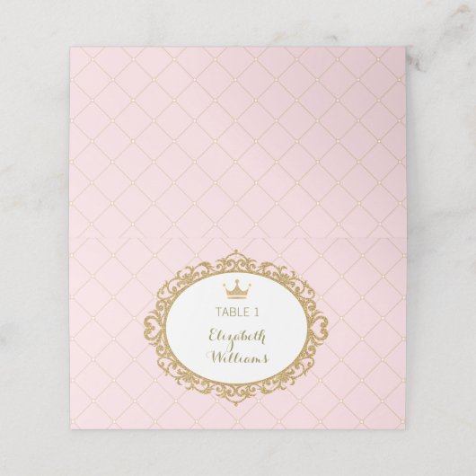 Roze Gouden Prinses Plaats Kaarten Tafelnummer Plaatskaartje (Buitenkant ongevouwen)