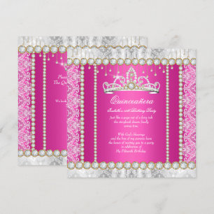 Roze Gouden Prinses Quinceanera Diamanten Kant Kaart