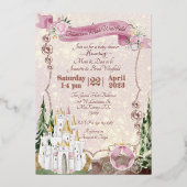 Roze Gouden Prinses Uitnodiging (Voorkant)