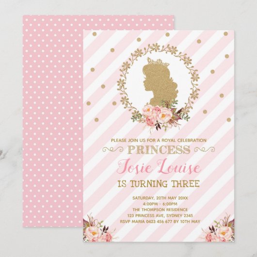 Roze Gouden Prinses Verjaardag Chic Floral Royal Kaart (Voorkant / Achterkant)
