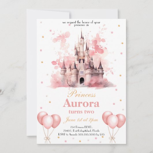 Roze Gouden Prinses Verjaardag Uitnodiging (Voorkant)