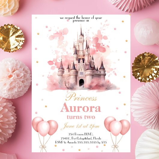 Roze Gouden Prinses Verjaardag Uitnodiging