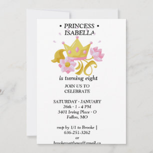Roze & Gouden prinses verjaardagsuitnodiging Kaart