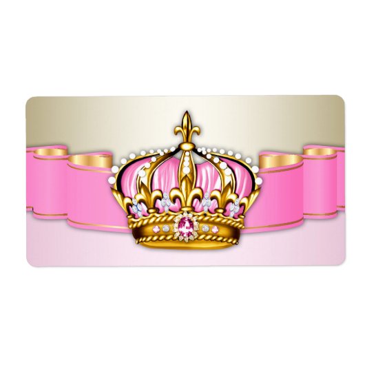 Roze Gouden Prinses Waterfles Etiketten (Voorkant)