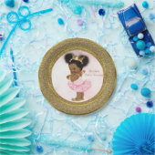 Roze Gouden Prinses  Zwart Baby Meisje Douche Papieren Bordje (Feest)