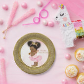 Roze Gouden Prinses  Zwart Baby Meisje Douche Papieren Bordje (Feest)