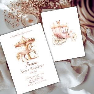 Roze Gouden Prinsessen Carrousel Sprookje Verjaar Kaart