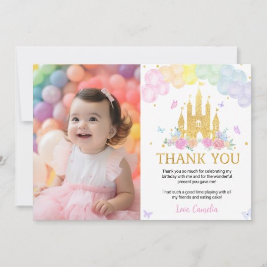 Roze Gouden Prinsessen Kasteel Verjaardag Bedankt  (Voorkant)