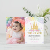 Roze Gouden Prinsessen Kasteel Verjaardag Bedankt (Staand voorkant)