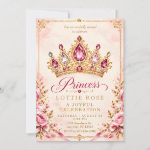 Roze Gouden Prinsessen Kroon Feest Uitnodiging