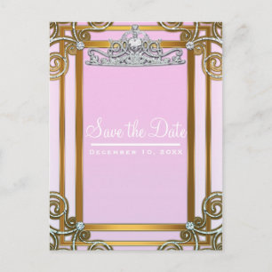 Roze & Gouden Prinsessen Kroon Tiara Bewaar de Dat Aankondigingskaart