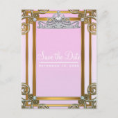 Roze & Gouden Prinsessen Kroon Tiara Bewaar de Dat Aankondigingskaart (Voorkant)
