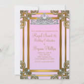 Roze & Gouden Prinsessen Kroon Tiara Sweet 16 Fees Kaart (Voorkant)