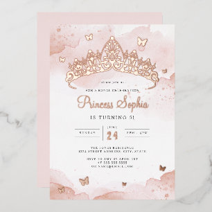 Roze Gouden Prinsessen Meisjes Verjaardagsfeestje  Folie Uitnodiging