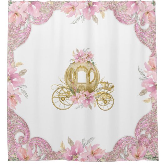 Roze gouden prinsessenkoets douchegordijn (Voorkant)