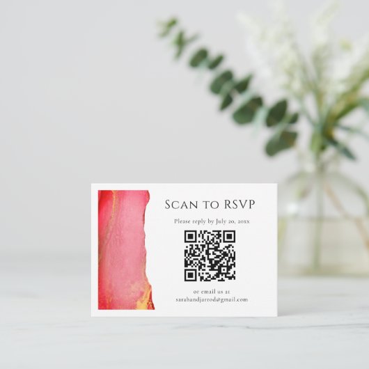 Roze Gouden QR Code Huwelijk Informatiekaartje (Staand voorkant)