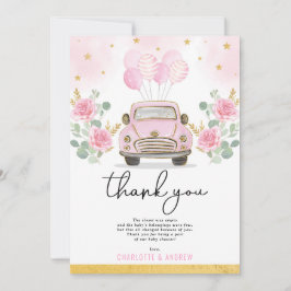 Roze Gouden Quarantine Drive By Baby Shower Parade Bedankkaart