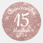 Roze Gouden Quinceañera 15e Verjaardag Favorieten  Ronde Sticker (Voorkant)