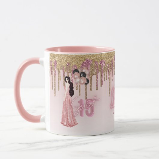 Roze Gouden Quinceanera Aangepast Cadeau Zwart Haa Mok