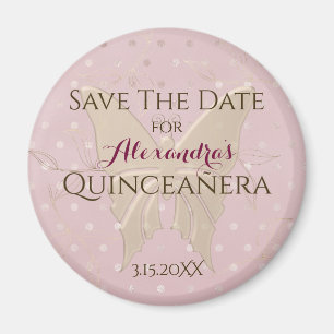 Roze Gouden Quinceanera Bewaar De Datum Magneet