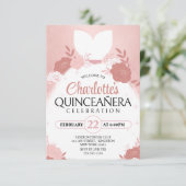 Roze Gouden Quinceanera﻿ Bloemenkleed Princess Dre Kaart (Staand voorkant)