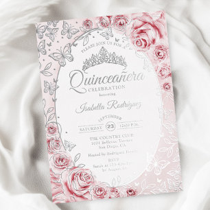 Roze Gouden Quinceanera Folie Uitnodiging