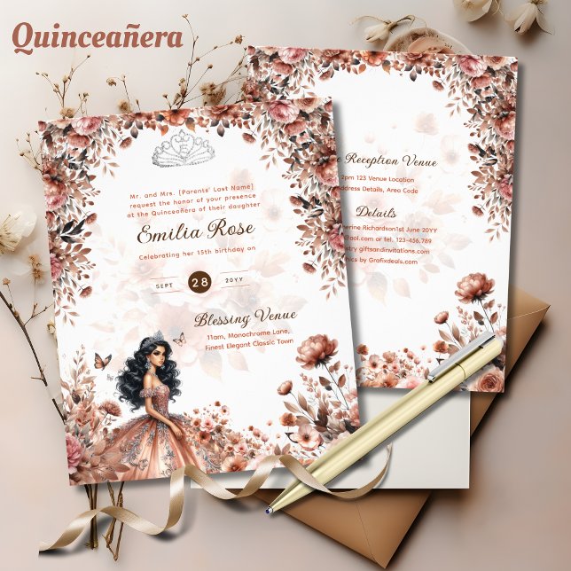 Roze Gouden Quinceanera Jurk Bloemrozen (Creator heeft geüpload)