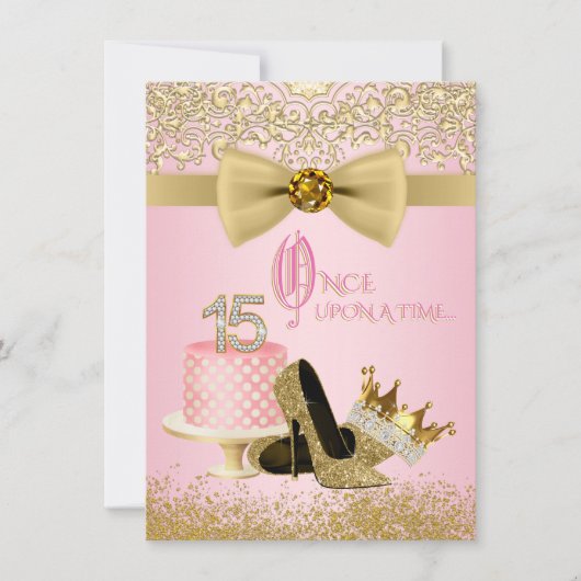 Roze Gouden Quinceanera Prinses 15e Verjaardag Kaart (Voorkant)