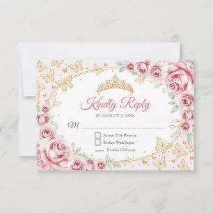 Roze Gouden Quinceanera-reactie RSVP Kaartje