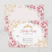 Roze Gouden Quinceanera-reactie RSVP Kaartje (Voorkant / Achterkant)