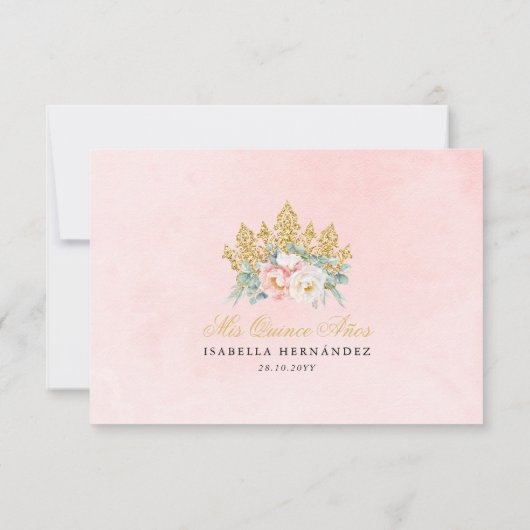 Roze Gouden Quinceañera RSVP-kaart in het Spaans Kaart (Achterkant)