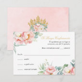 Roze Gouden Quinceañera RSVP-kaart in het Spaans Kaart (Voorkant / Achterkant)