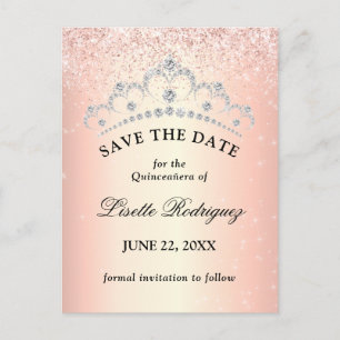 Roze Gouden Quinceanera Save The Date Briefkaart