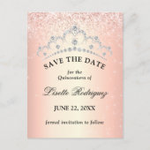 Roze Gouden Quinceanera Save The Date Briefkaart (Voorkant)