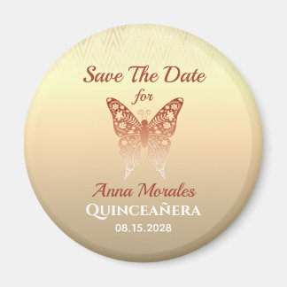 Roze Gouden Quinceanera Save The Date Magneet
