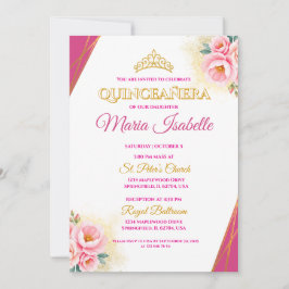 Roze & Gouden Quinceañera Uitnodiging