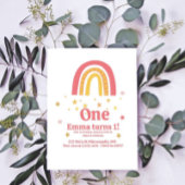 Roze Gouden Regenboog 1e Verjaardag Kaart