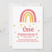 Roze Gouden Regenboog 1e Verjaardag Kaart (Voorkant)