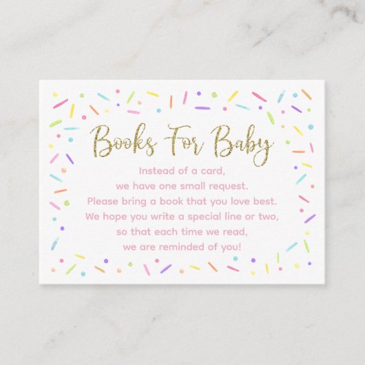 Roze Gouden Regenboog Baby Sprinkle Boeken voor Ba Informatiekaartje (Voorkant)