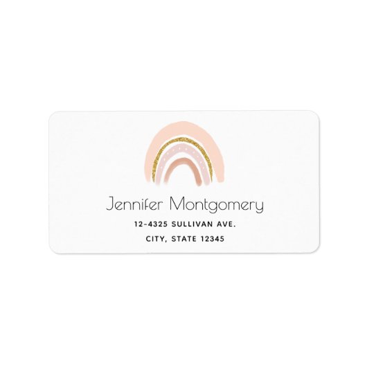 Roze & Gouden Regenboog Elegante Boho Etiket (Voorkant)