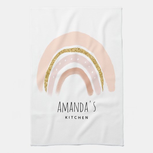 Roze & Gouden Regenboog Elegante Boho Theedoek (Verticaal)