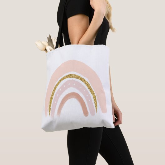 Roze & Gouden Regenboog Elegante Boho Tote Bag (Dichtbij)