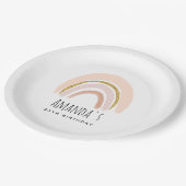Roze & Gouden Regenboog Elegante Boho Verjaardag Papieren Bordje (Gekanteld)