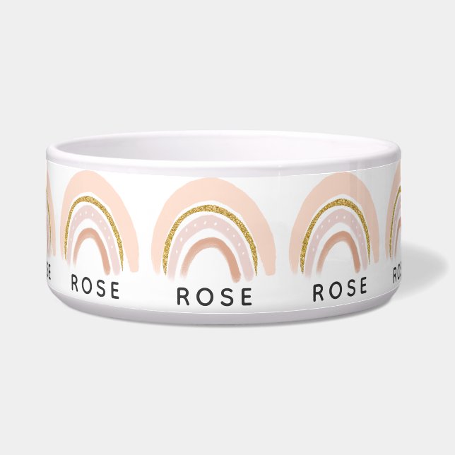 Roze & Gouden Regenboog Elegante Boho Voerbakje (Voorkant)