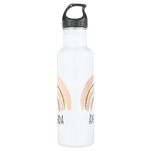 Roze & Gouden Regenboog Elegante Boho Waterfles (Voorkant)