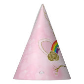 Roze & Gouden Regenboog Ster Eenhoorn Gezicht Feesthoedjes (Links)