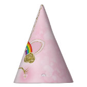 Roze & Gouden Regenboog Ster Eenhoorn Gezicht Feesthoedjes (Rechts)